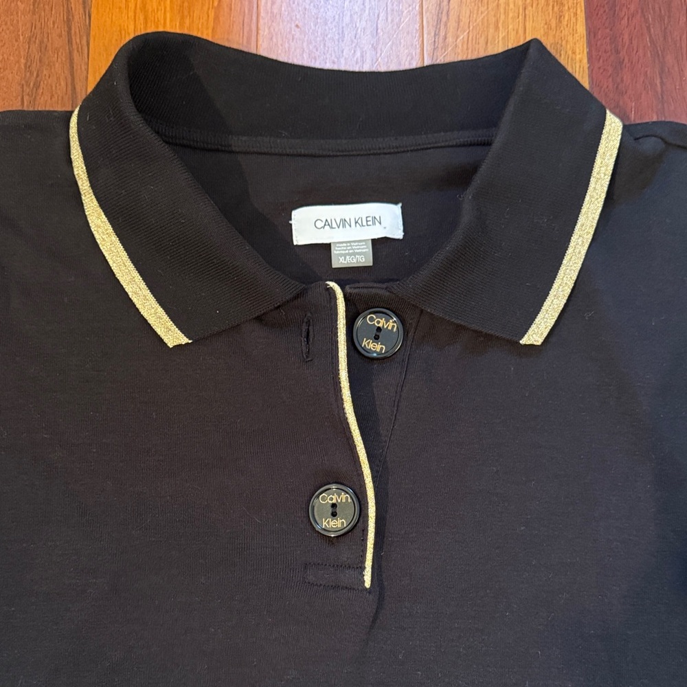 Calvin Klein | Black Polo Dress w/ Gold Accents NOWT | Size XL - Picture 3 of 8